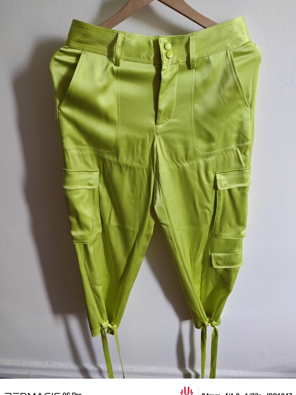 Alice + Olivia Neon Lime Cargo Trousers with Drawstring Hems